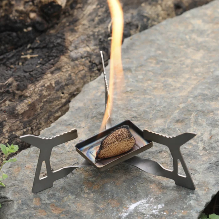 Outdoor Camping Pure Titanium Solid Alcohol Stove Mini Portable Folding Triangular Titanium Stove