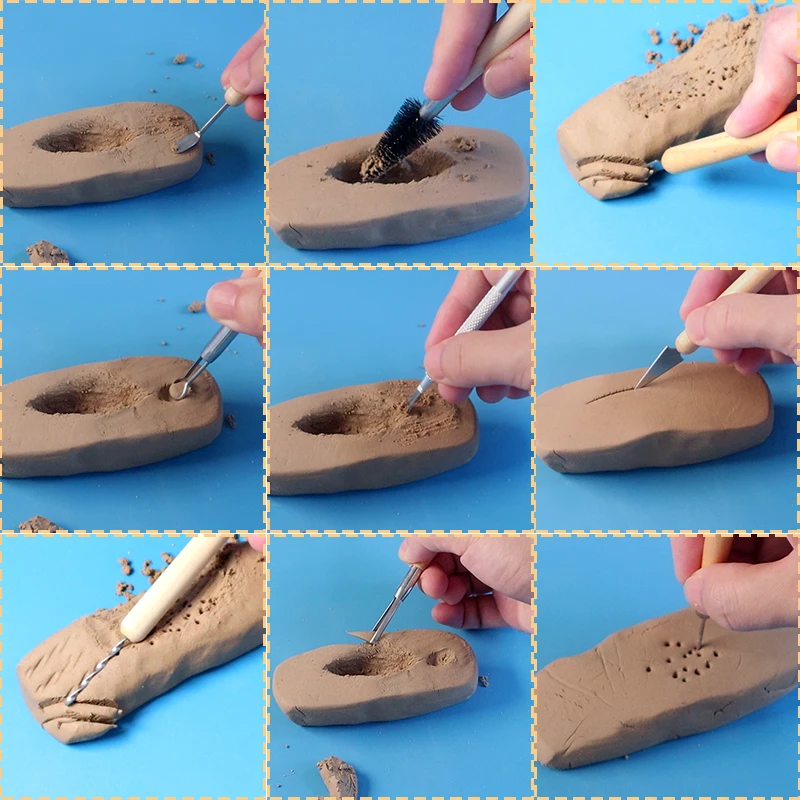 Hot Sale Wood Handle Pottery Clay Tool 12 Piece Set of Pottery Tools Ceramic Making Kit with Apron Art Supplies