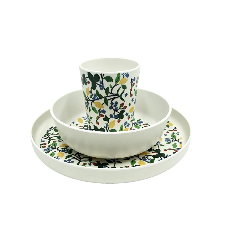 Tableware set bamboo fiber kid eco plates sets dinnerware, animal cartoon melamine bamboo kids dinnerware set