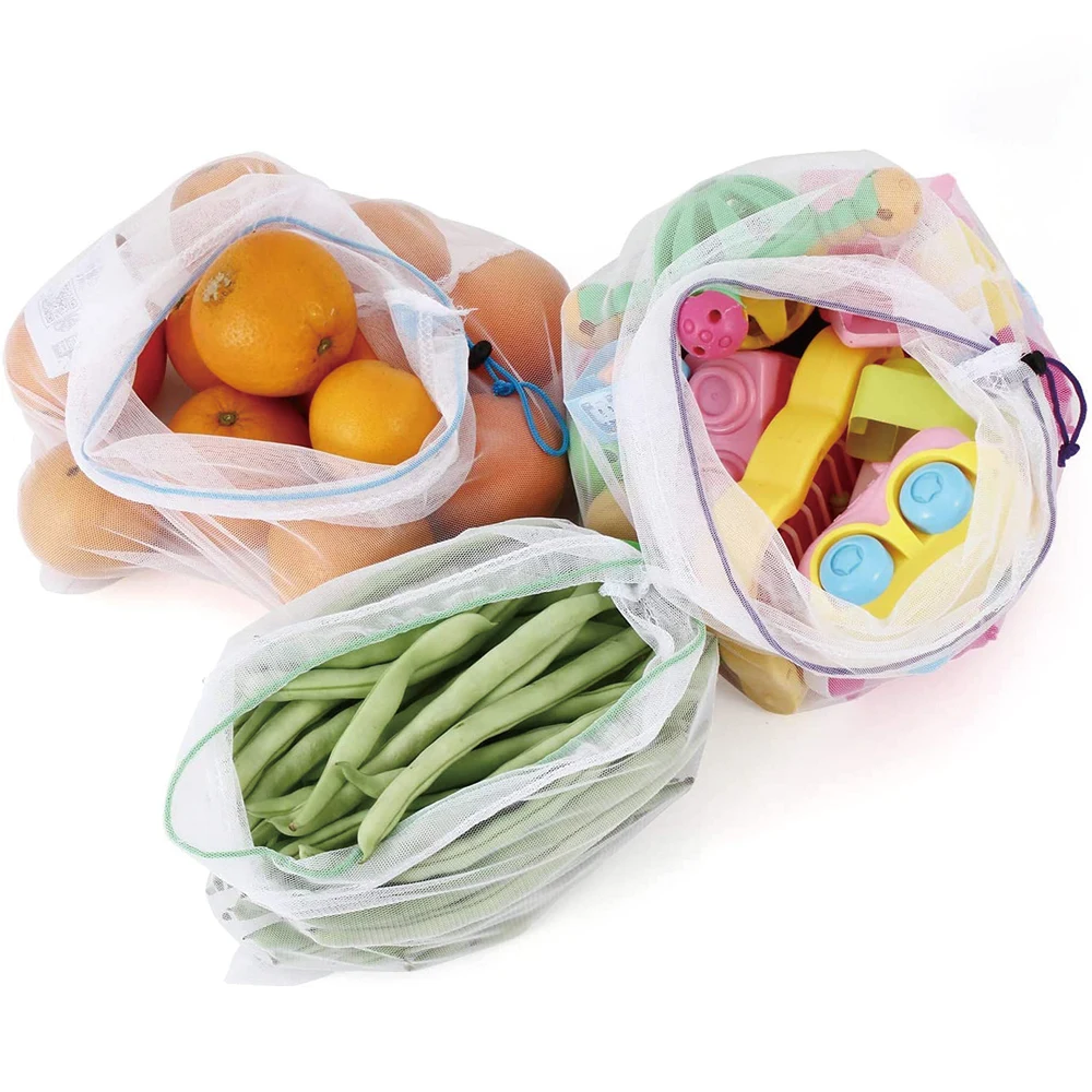 Reusable Drawstring Mesh Bags Lightweight Washable Transparent Storage Bag For Fruit And Toy