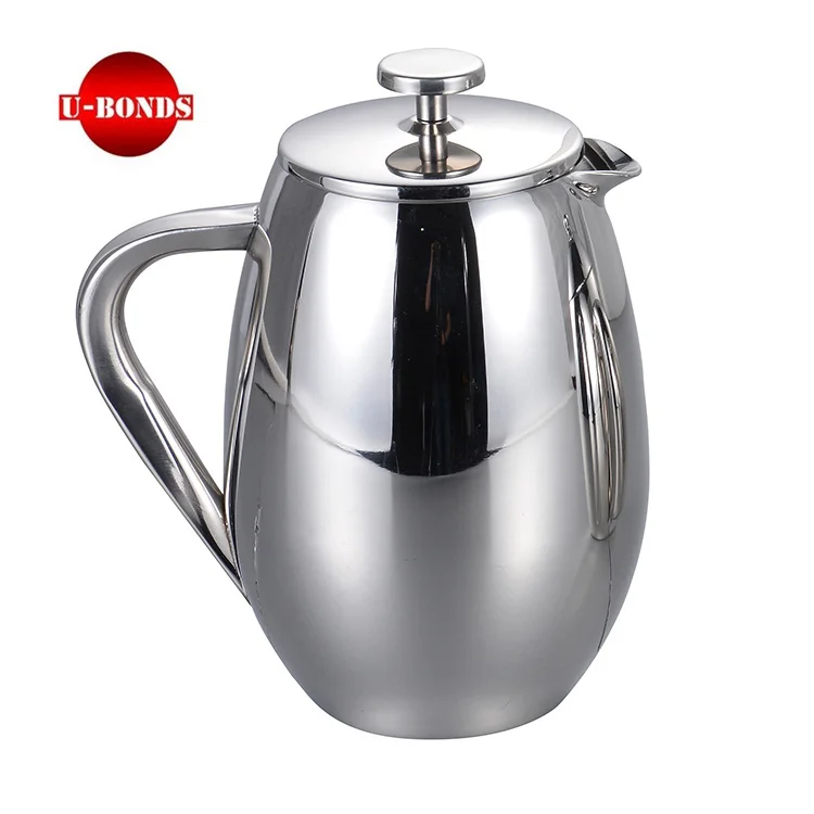 Elegant Professional Eco-Friendly Mirror Polished Cafetiere French Press Double Walled Stainless Steel Teapot