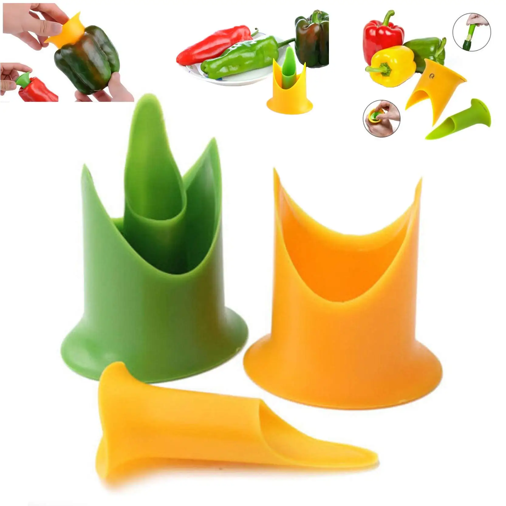 Kitchen Utensil 2in1 Pepper Chili Bell Jalapeno Corer Seed Remover Pepper Chilli Cutter Corer Slicer