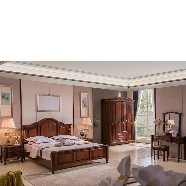 America style luxury high quality bedroom wooden furniture king queen size solid walnut oak ash wood 1.8 meter 1.5 meter beds