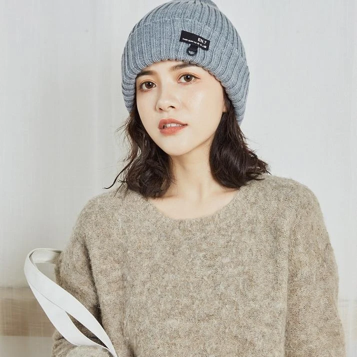 Fashion Sport Style Winter Hat Beanie Wool Baseball Cap Custom Black Knitted Hat for Women