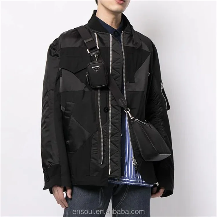 OEM wholesale custom casual wool blend patchwork design bomber jacket for men
