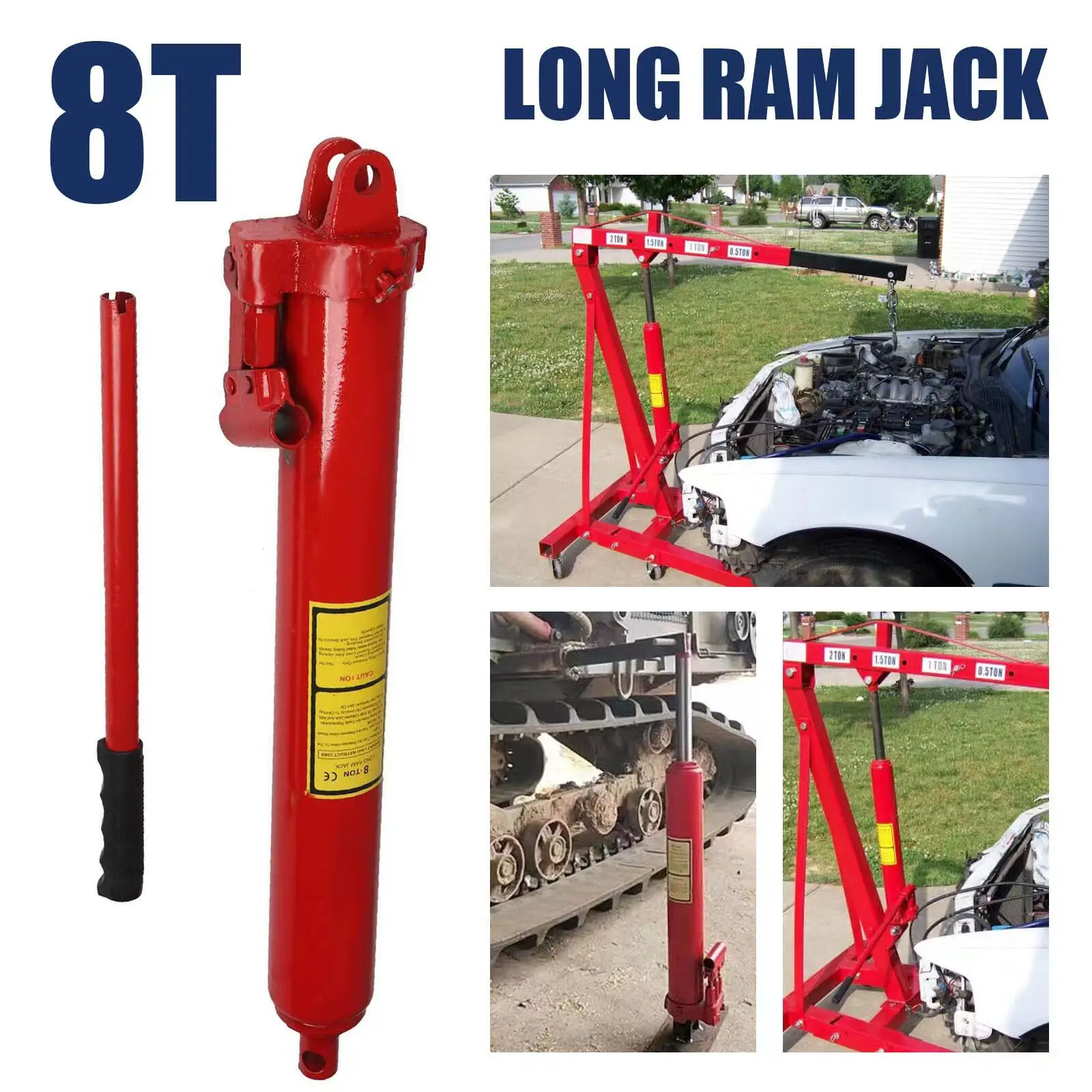 8 Ton Long Ram Jack For Engine Crane With Hook Base