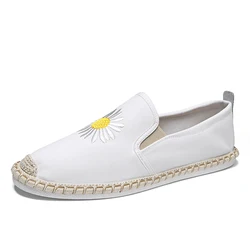 White Embroidered New Model Jute Sole Espadrilles Men Shoes