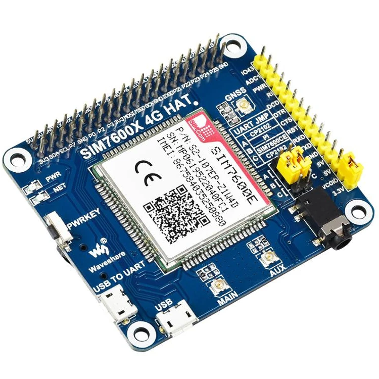 Waveshare SIM7600E LTE Cat-1 HAT for Raspberry Pi, 3G / 2G / GNSS as well, for Southeast Asia, West Asia, Europe, Africa