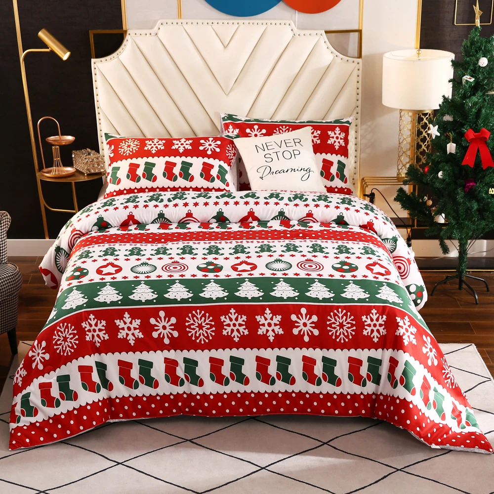 Microfiber Inner Soft Premium Quality Christmas Tree Stocking Reindeer Snowflake Printed Bedroom Set