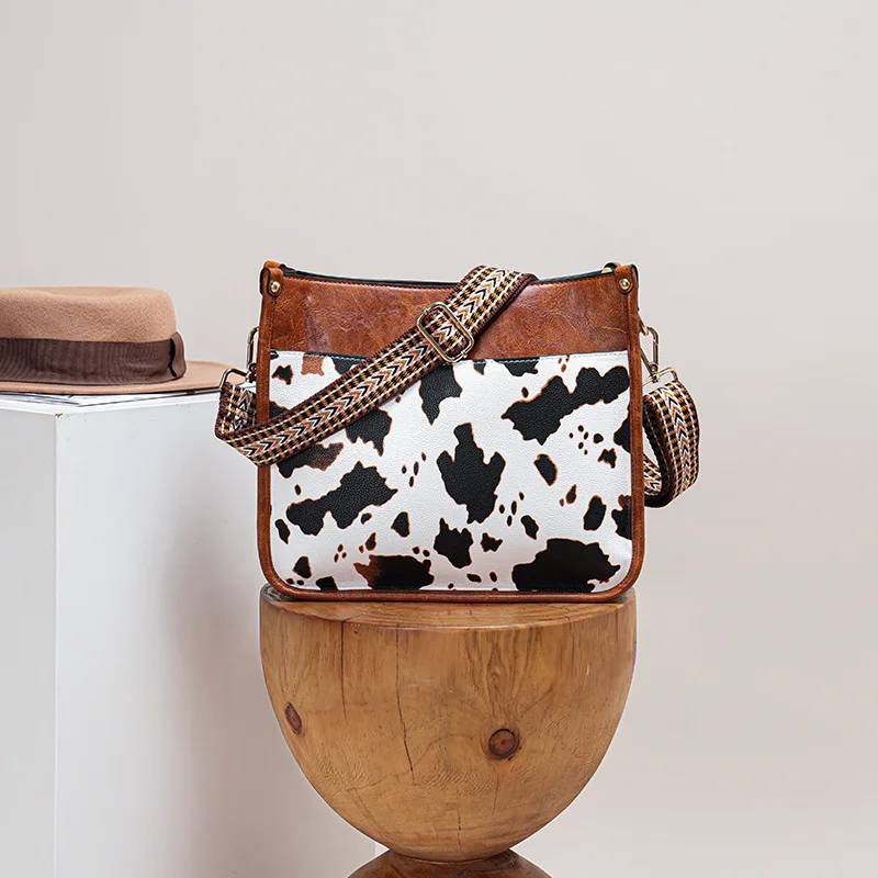Leopard Print Messenger Vegan Leather Tote Bag Women Sling Bag Patterned Tape Purse Ladies Cow Shoulder Crossbody Bag