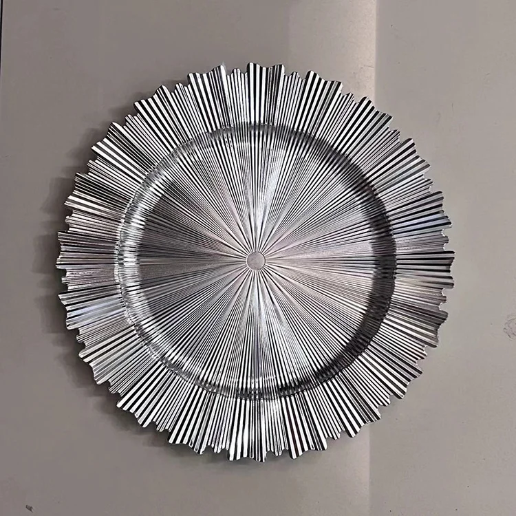 Metallic gold sunray acrylic plastic serving plates plating decoration plastic round chargers for table setting