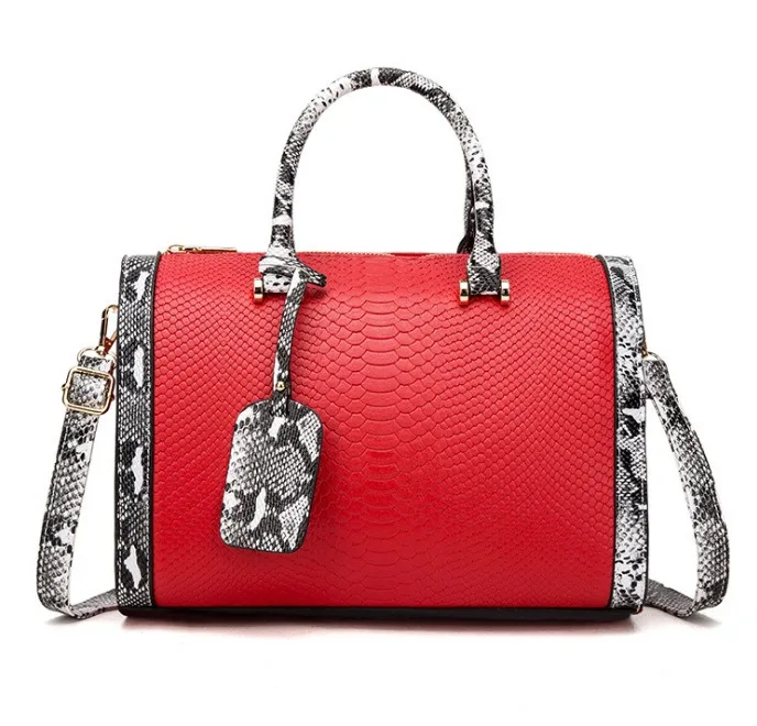 custom Boston Bag Women Pillow Handbag Ladies Serpentine Embossed PU Leather Design snake leather handbag