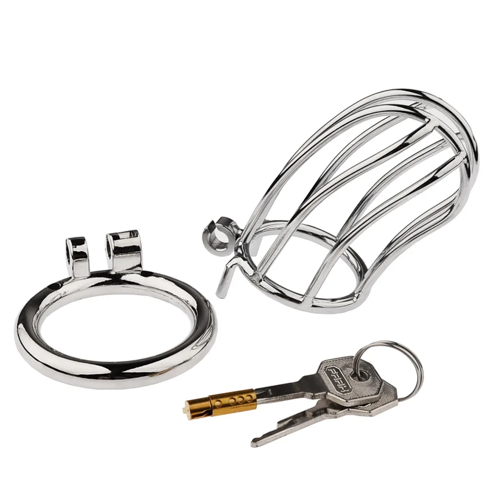 HMJ male sm penis hidden lock device banana shape cock urethral catheter metal stainless steel chastity lock for males