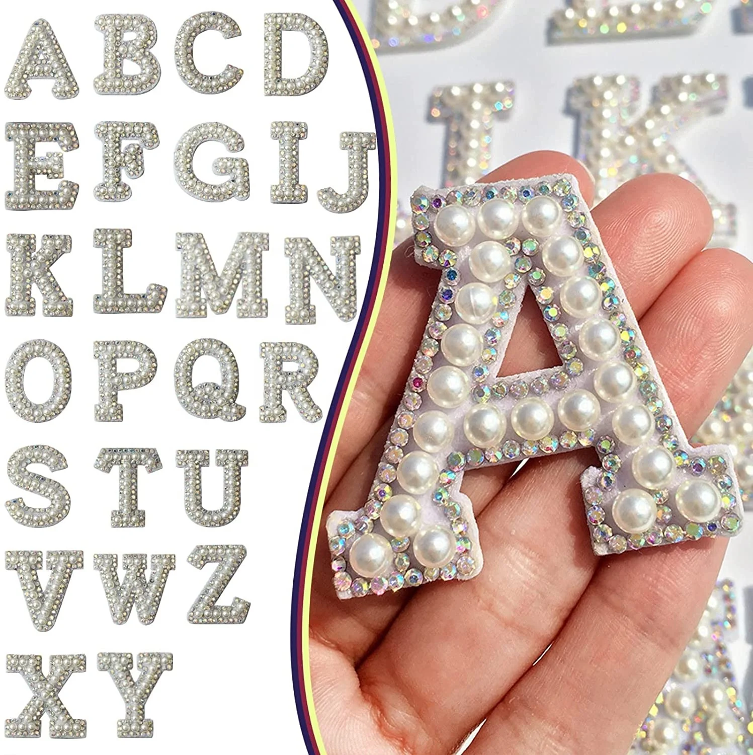 DIY Patch Cute Initial Pearl Patches Alphabet Pearl Rhinestone Words Ironing on Patches Applique
