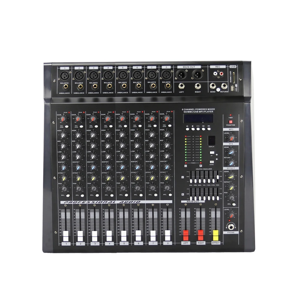 Professional 8-Channel DJ Digital Audio Mixing Console with 16DSP USB Amplifier for Stage Performances Video & Lighting