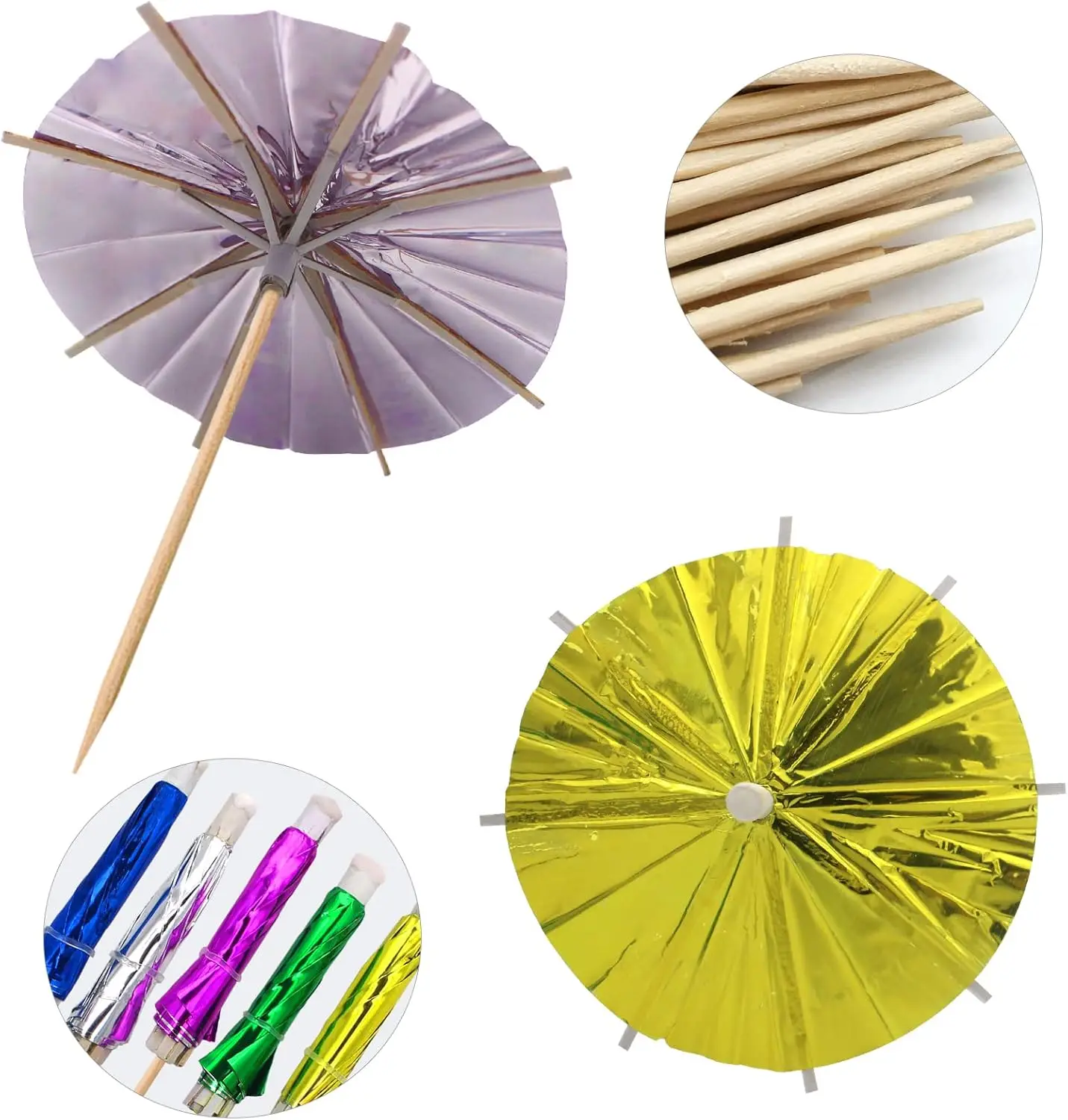4 Inch Umbrellas Bamboo Cocktail Picks Parasol Umbrellas Sticks for Tropical Hawaiian Party 100PCS Pack