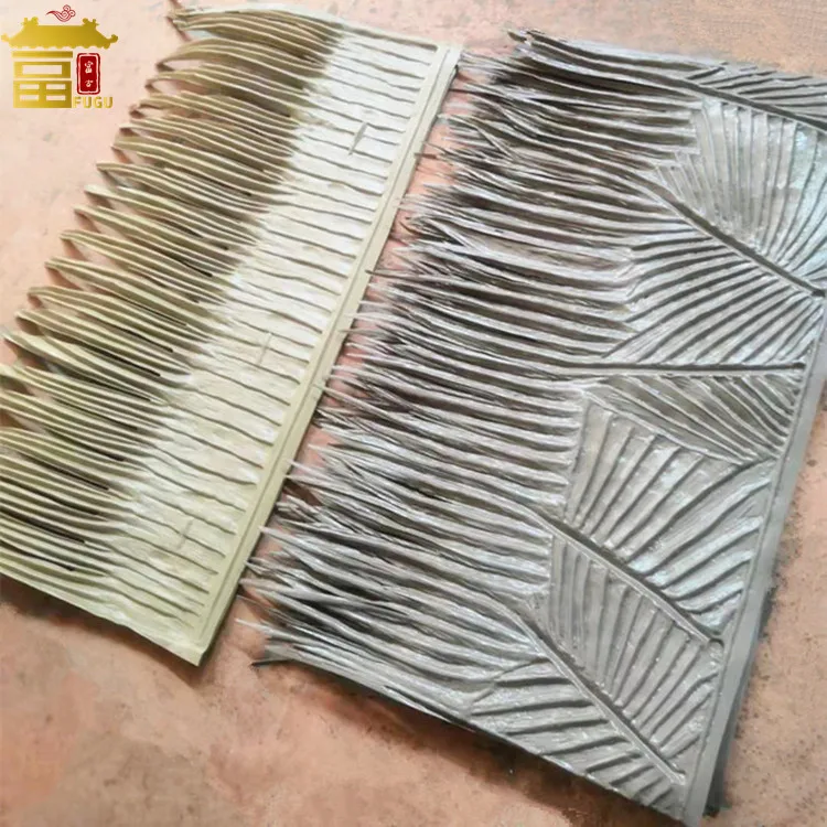 PE Resin Plastic Palm Leave Artificial Fireproof Thatch Roof Sheet 1000*600mm