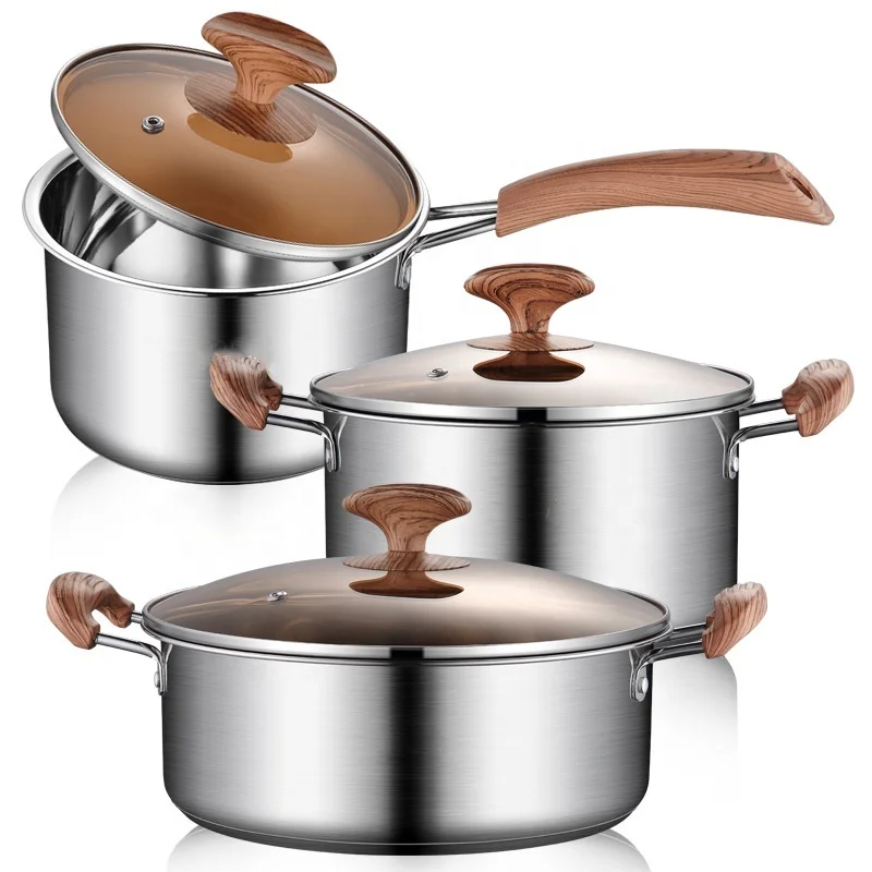 6 Pcs Hot Selling Stainless steel 304 Thick panela Cookware sets Cooking Pot Set non-stick cookware with glass lid