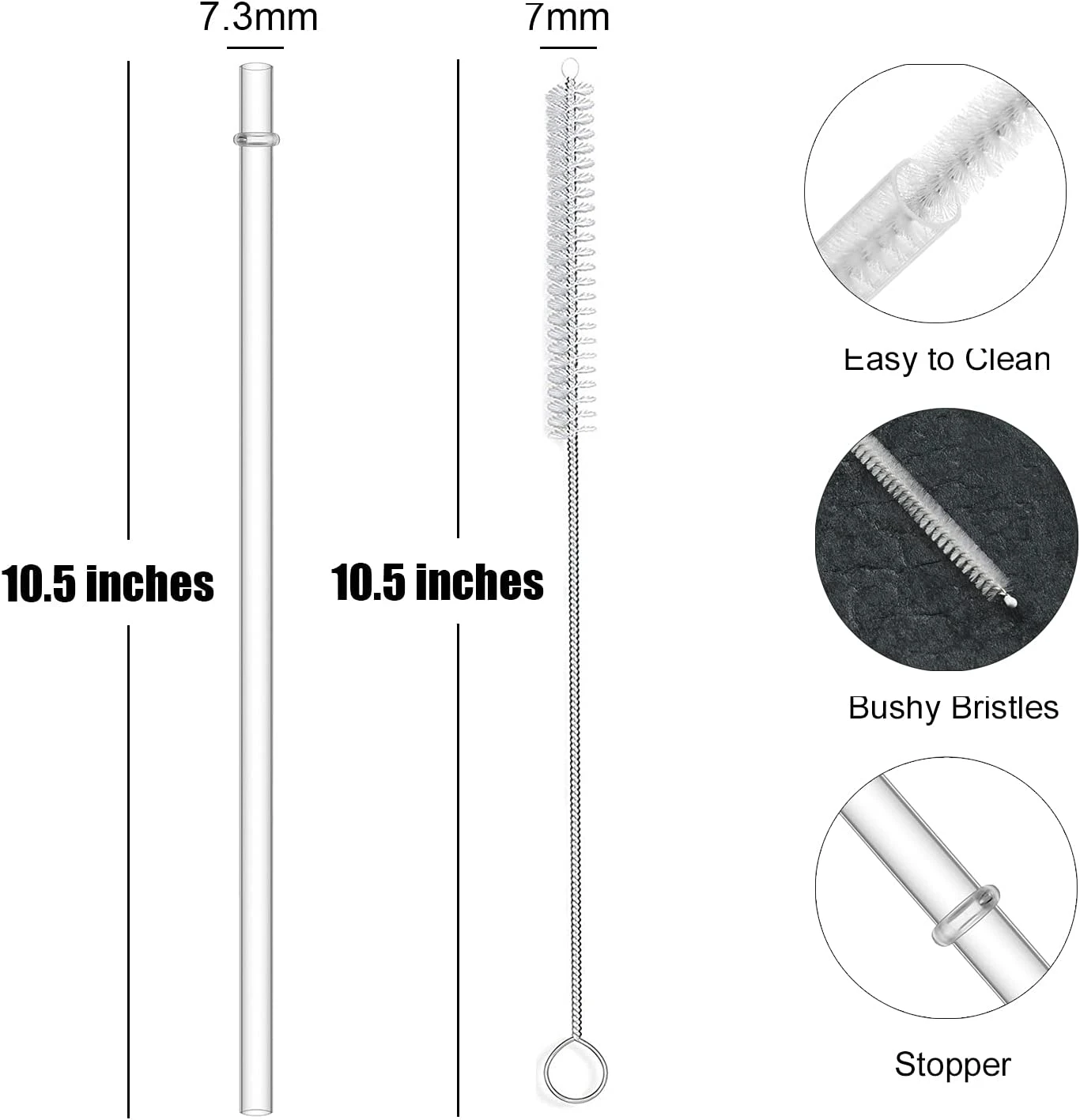 PP straight straw hot selling Reusable Drinking Straw Thick Plastic Straws with Cleaning Brush