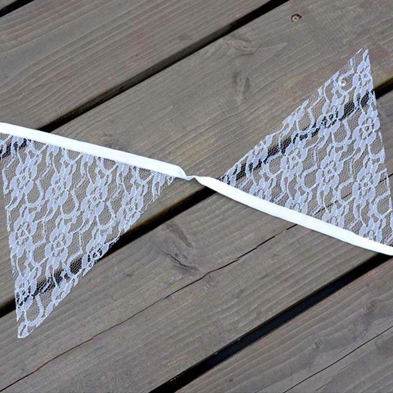 Vintage Wedding Banner Decoration Bunting Flag White Lace Pennant Garlands Birthday Party Supplies Photo Props Christmas