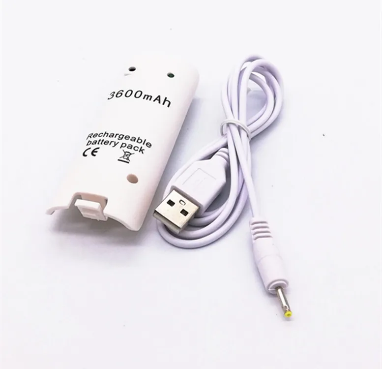  Аккумуляторная батарея 3600 мАч с кабелем для контроллера Nintendo WII черная белая