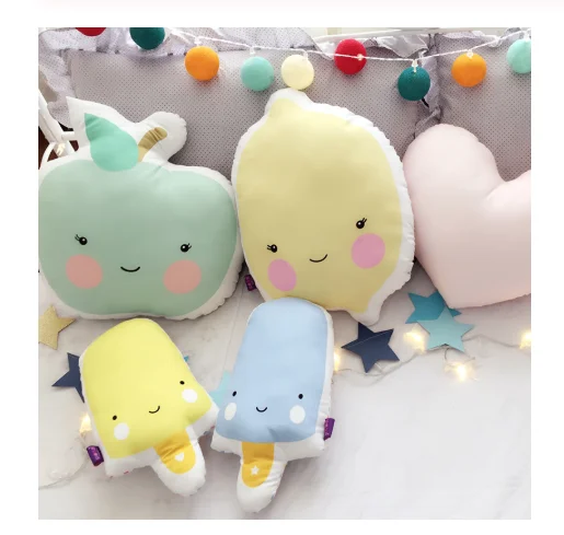 Симпатичная плюшевая подушка в виде яблока, лимона, украшение для детской комнаты, подушки для сна, подарок