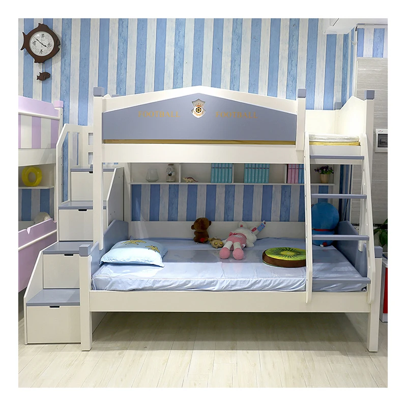 Детская двухъярусная кровать, мебель для спальни, деревянная кровать с лестницами и ящиками