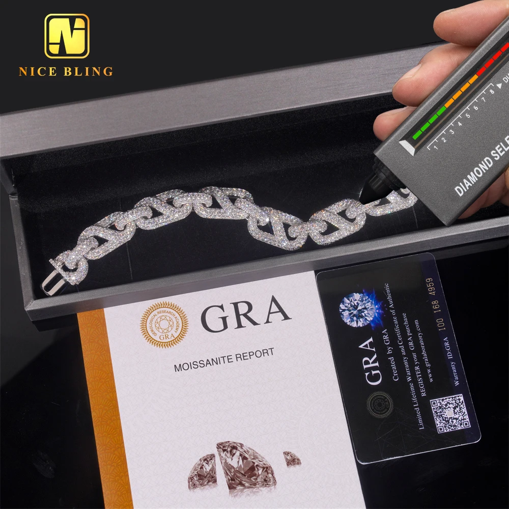 New style Hip Hop Rapper Style 15mm Fully Iced Out 925 Silver Mens Moissanite Infinity Cuban Link Bracelet