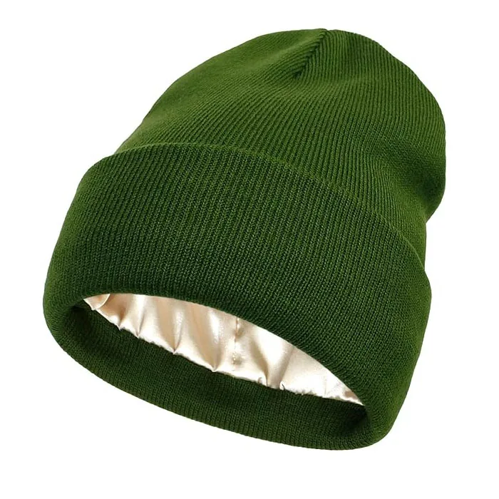 Customized Cuffed Satin Lined Beanie for Women Satin Linned Beanie Hat Soft Silk Lining  Skull Cap Beanie