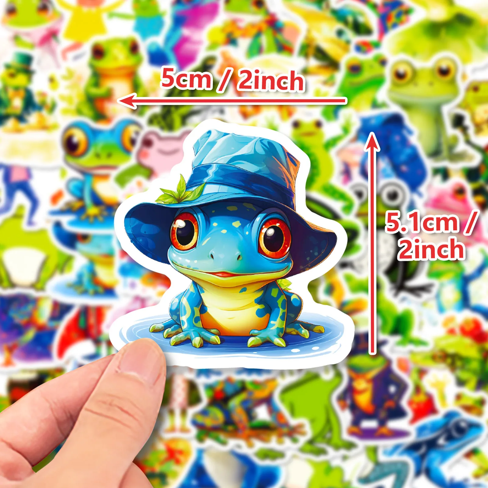 50Pcs Cute Green Cartoon Frog Graffiti Stickers For Refrigerator Wall Decor Vinyl Colorful Frogs Sticker