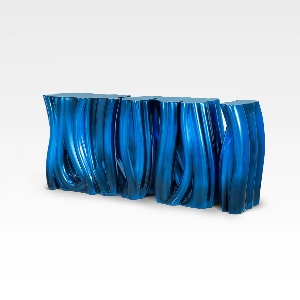 Luxury modern living room molded resin high Blue Frame fiberglass art Adjustable Color  console table side tables