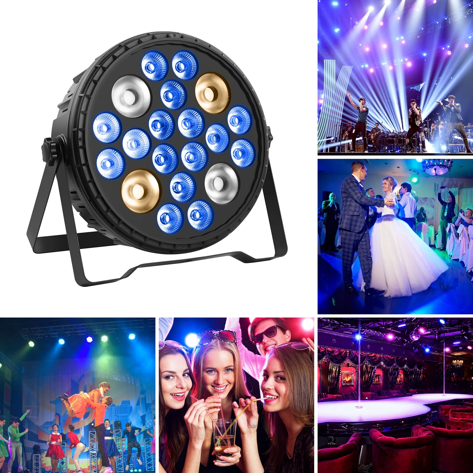 4pcs WA LEDs + 16pcs RGBUV LEDs Lighting Effect Par Light with Remote Control Stage Light DMX512