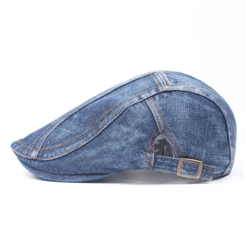 Wholesale Distressed Adjustable Cotton Peaked Cap Jean Flat Caps Ivy Newsboy Denim Hat