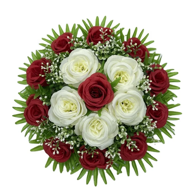 YP0010-5 Wholesale Holiday Decoration Rose Simulation Flower Artificial Round Wreath For Wedding