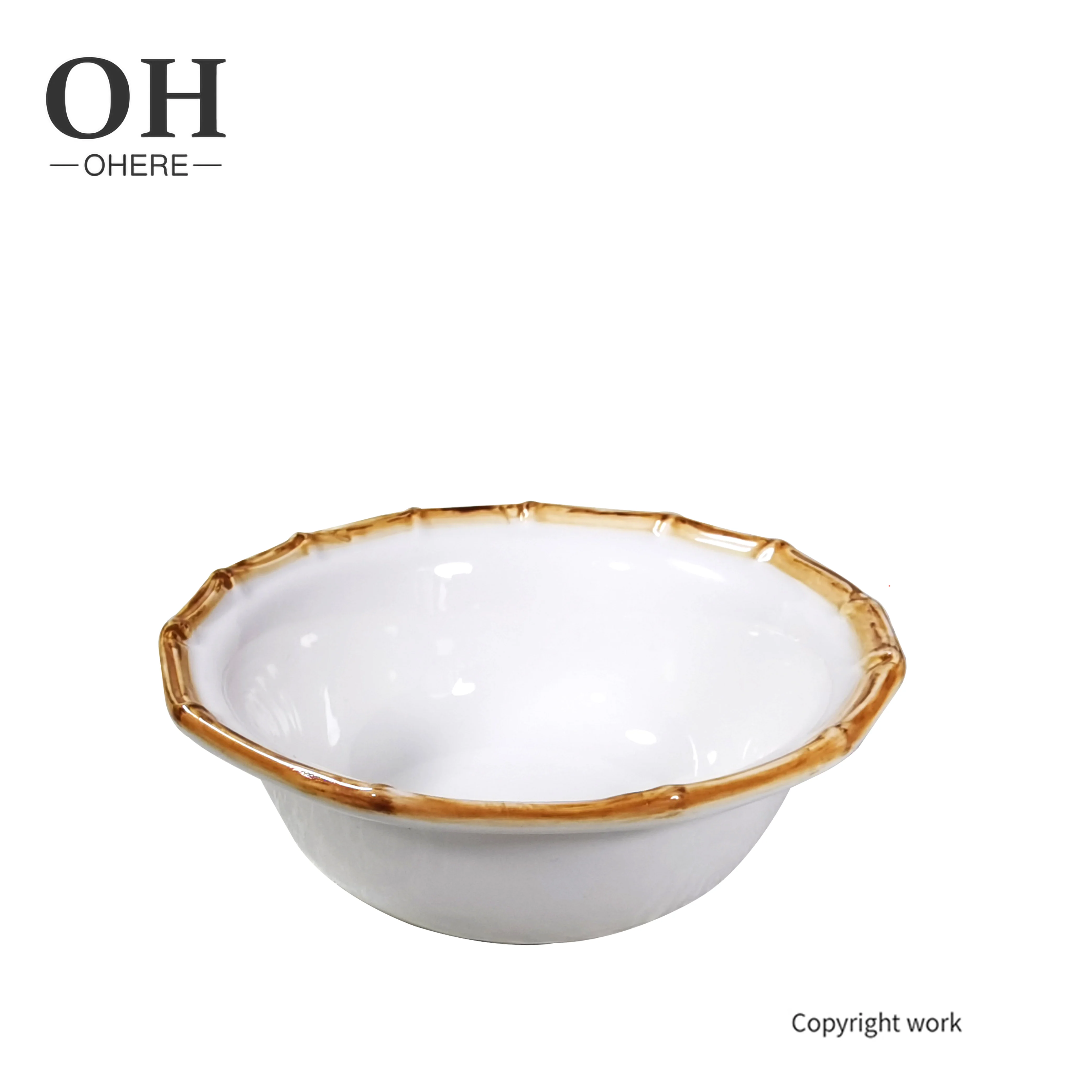 Hot sale White Bamboo edge relief Plate and Bowl Porcelain Dinner Set Wedding&Event Rental Dishes 10.5inch steak dinner plate