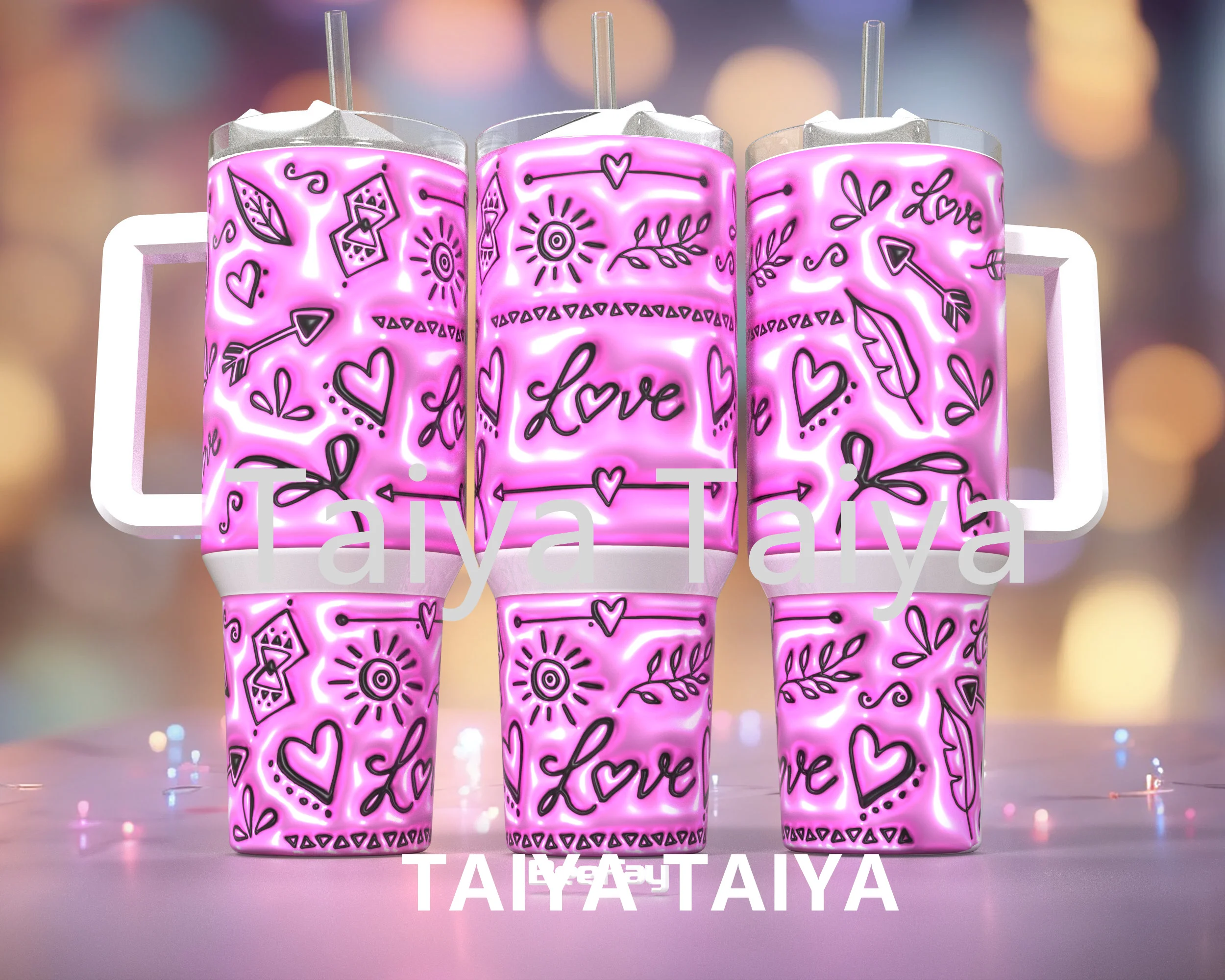 2024 Large Capacity 3D Inflated Puffy 40oz mama football flower tumbler with handle cup double layer cup