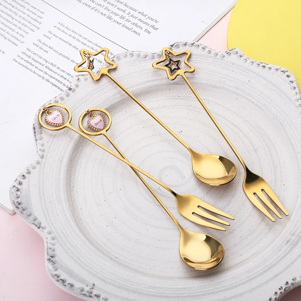 
Wholesale 18/10 stainless steel reusable colorful mini dessert cake fruit salad fork 