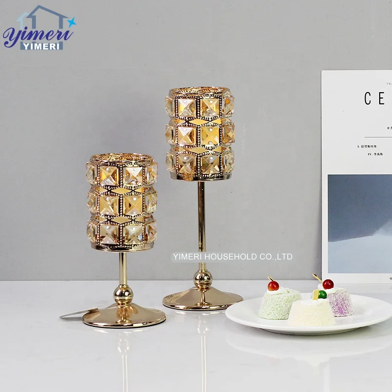 valentines day cylinder shape crystal gold candlestick holder for home decoration