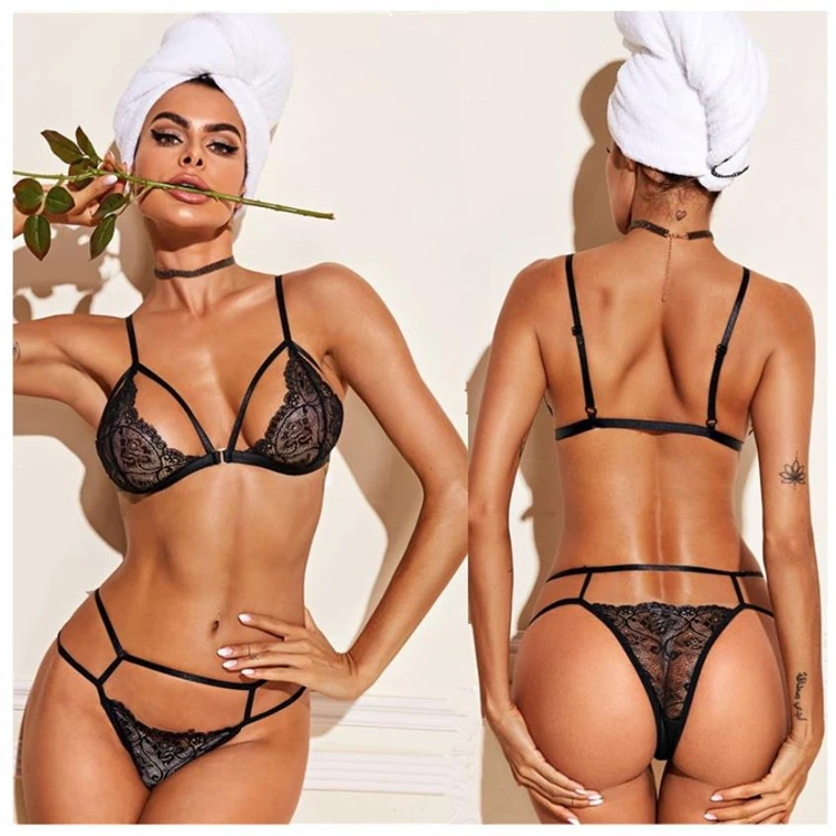 Wholesale sexy lingerie European and American lace three-point bra and panties two-piece sets Erotic lingerie