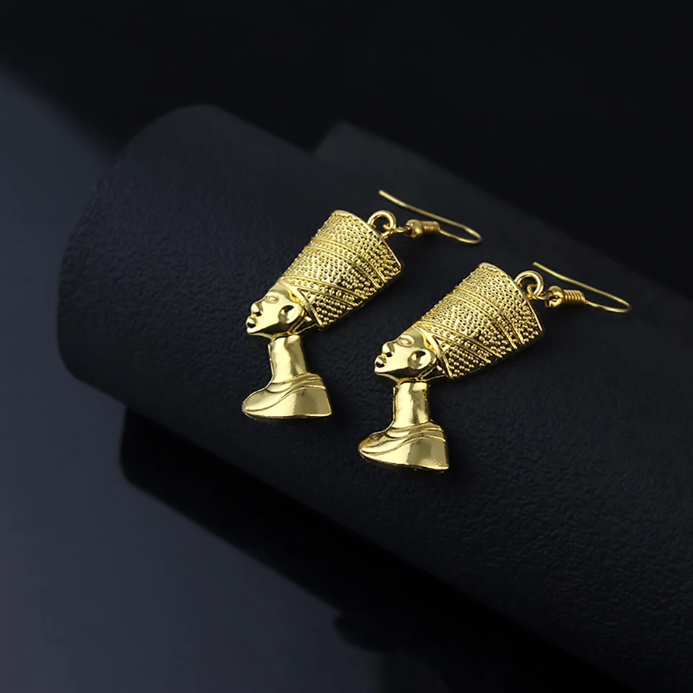 Egyptian Queen Nefertiti Stud Earrings For Women Girls Gothic Stainless Steel Cleopatra Drop Earrings African Jewelry Gifts