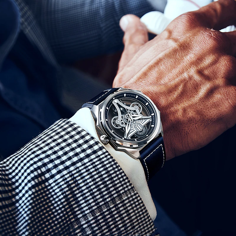 JINLERY Automatic Mechanical Watch Luxury Cutout Tribute Series Dial Design Waterproof Automatic Mechanical Wrist Watch