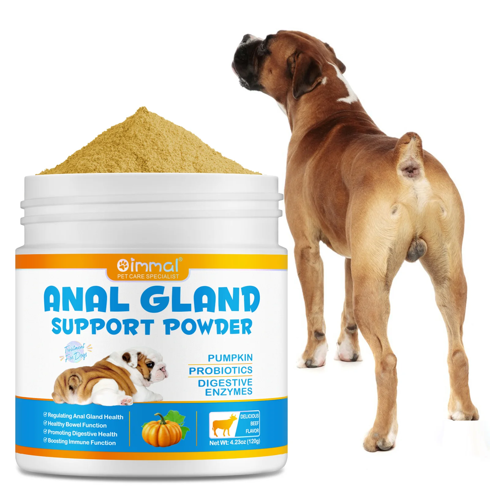 Oimmal Wholesale Pet Fiber Supplements Anal Gland Powder for Dog Digestive Health with Pumpkin Digestive Enzymes Probiotics