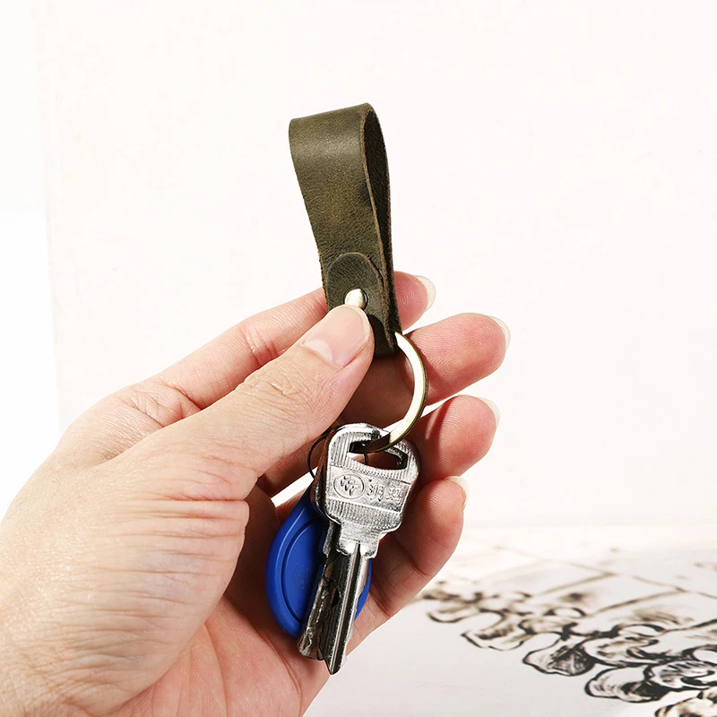 Genuine Cow Leather Keychain Metal Keyring Pendant  Key Chain Keys Holder Key Ring Gift Custom logo