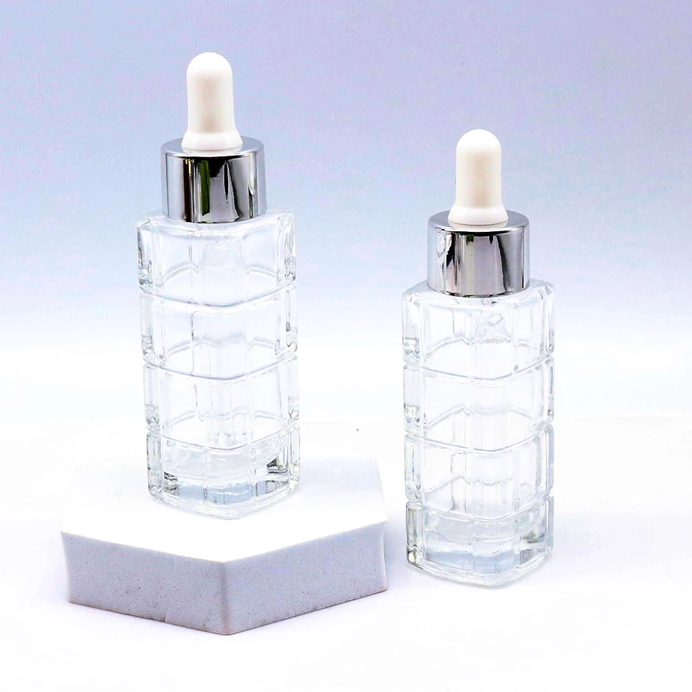 30ml luxury customized clear rectangle glass dropper bottle/15ml square custom glass essential oil bottle