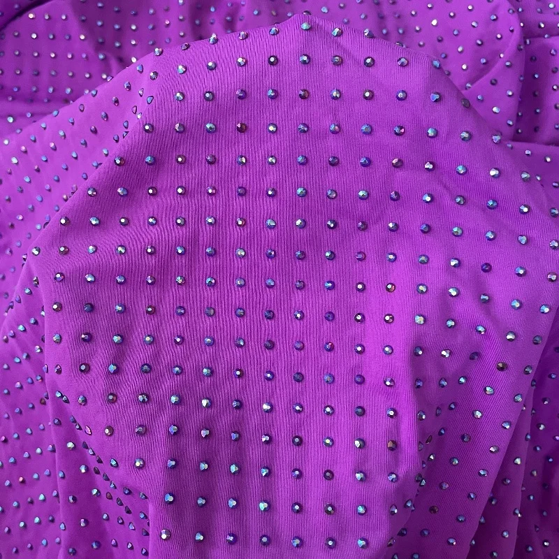 Luxurious 1.5 Meter Bling Purple Crystal Gem Hot Fix Rhinestone Spandex Dress Decorative Fabric