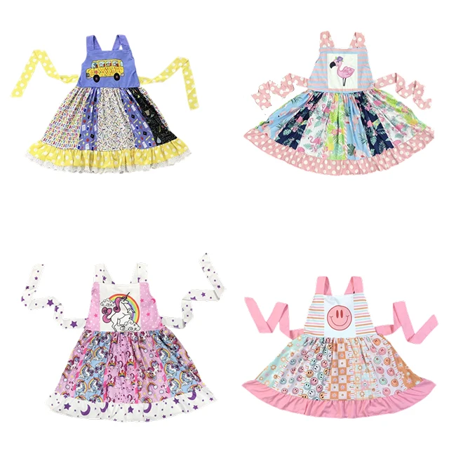 Hot selling boutique sleeveless dress Big skirt girl pink smiling face ruffled dress summer comfort clothing