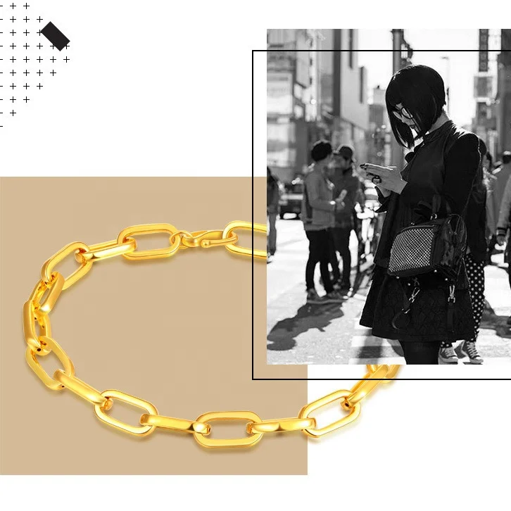 Xinfly Gifts Luxury Custom brand jewelry paperclip Men and Women 5D Hard Pure 24K Genuine Yellow 999 real Gold Couples Bracelet