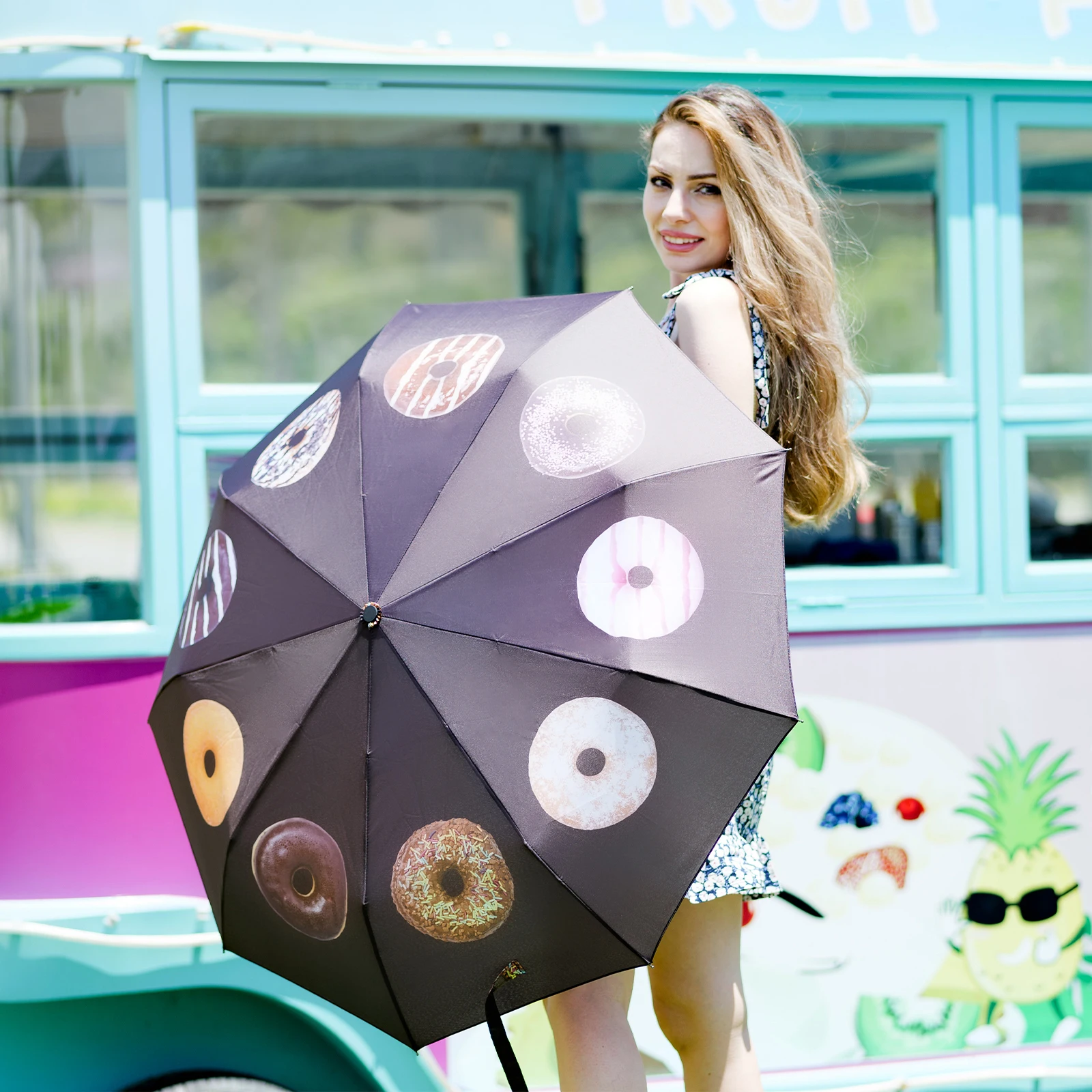 Hot Sale Designer Wholesale Promotion Custom Logo Brand Name Printing Automatic Open Cute Pattern Umbrella