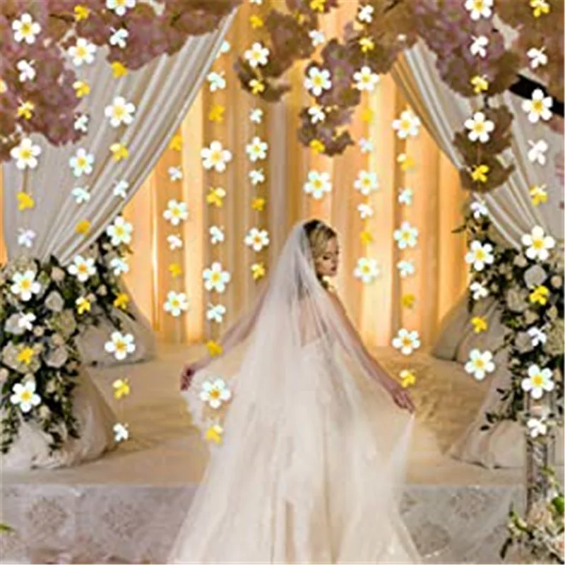 White and Gold Decorations Flower Garland Paper Hanging Leaf Flower Streamer for Spring Engagement Bridal Shower Party Supply