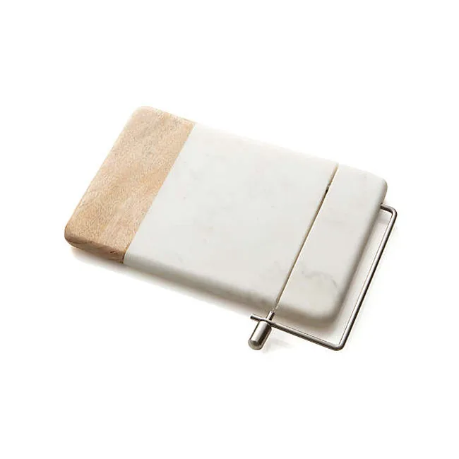 Customizable Natural Acacia Wood And Marble Cheese Serving Board Set With Slicer